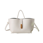 Women's Litchi Pattern Shoulder Bucket Bag Beige Bag