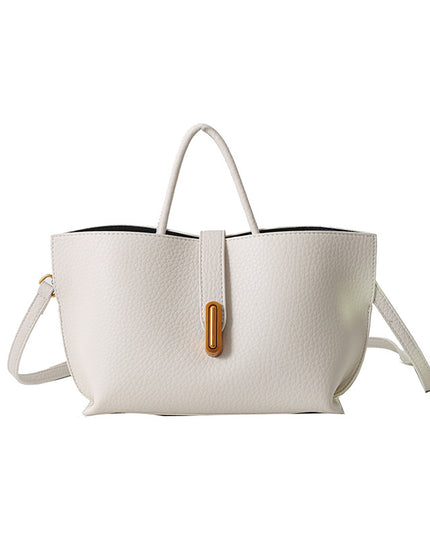 Women's Litchi Pattern Shoulder Bucket Bag – Stylish & Spacious Handbag Beige Bag