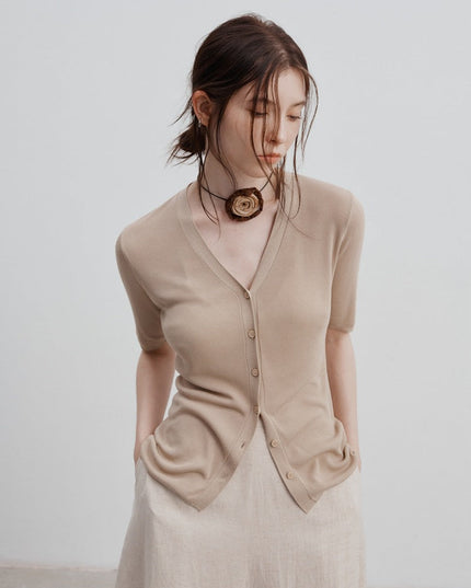 Zuri™ | Ice Silk Knitted Cardigan Blouse light brown Blouse