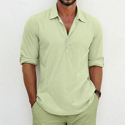 Classic Linen Polo Shirt Light Green Shirts