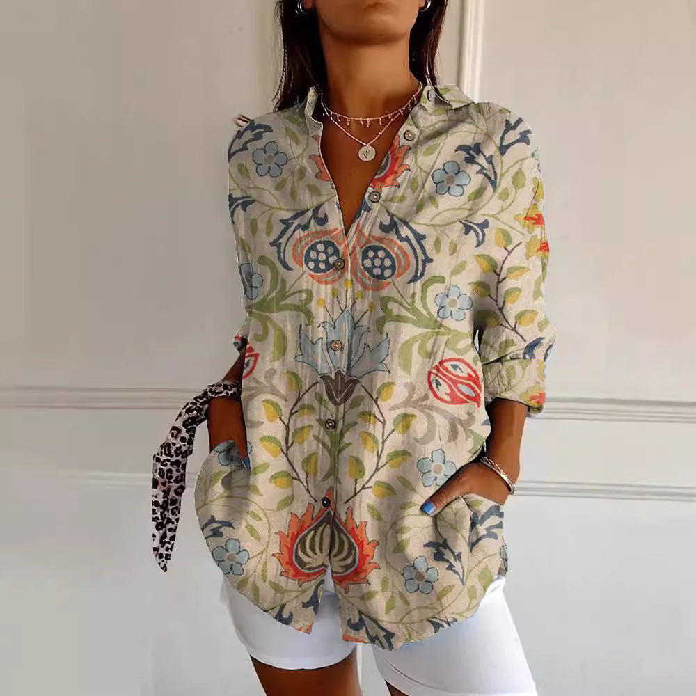 Women’s Floral Stand‑Collar Shirt Shirts