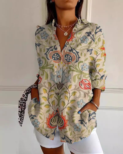 Women’s Floral Stand‑Collar Shirt Shirts