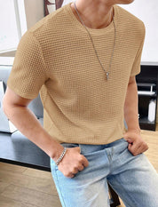 Men's Casual Loose Solid Color Short Sleeve T-Shirt Khaki T-Shirts