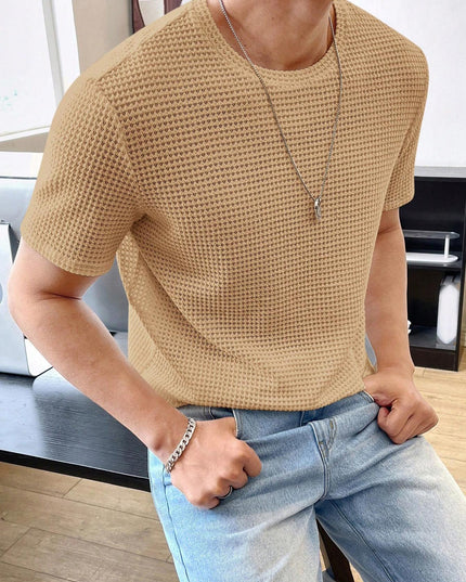 Men's Casual Loose Solid Color Short Sleeve T-Shirt Khaki T-Shirts