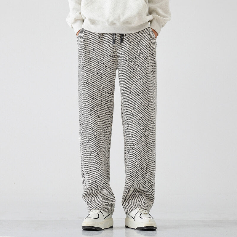 Men's Chenille Silver Stripe Wide-Leg Lounge Pants Beige Trousers