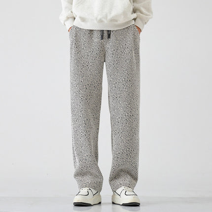Men's Chenille Silver Stripe Wide-Leg Lounge Pants Beige Trousers