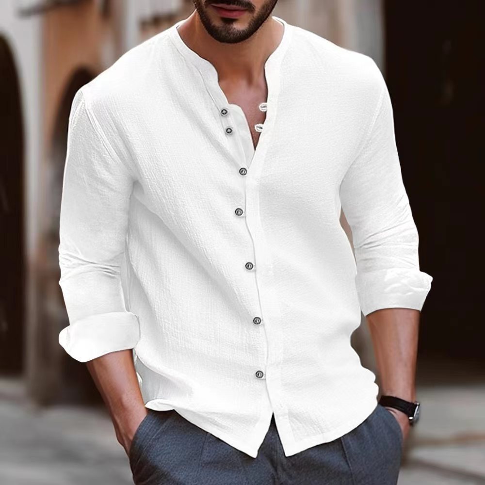 Zachary | Men's Summer Shirt With Mandarin Collar White Shirts & tops