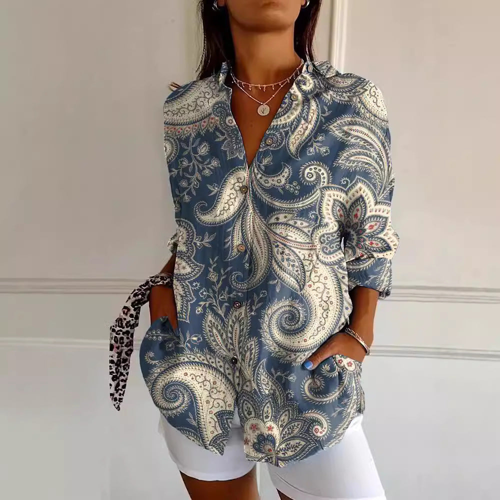 Women’s Floral Stand‑Collar Shirt Shirts