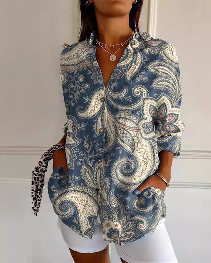 Women’s Floral Stand‑Collar Shirt Shirts