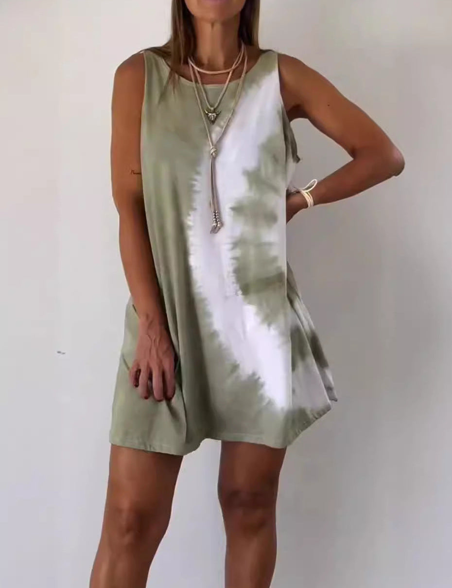 Josie - Gradient Tie Dye Print Mini Dress Khaki