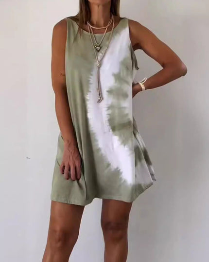Josie - Gradient Tie Dye Print Mini Dress Khaki