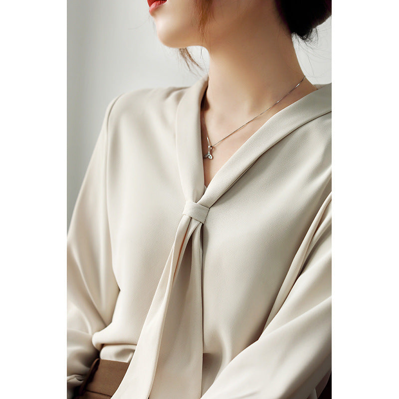 Amelie Tie-Neck Blouse – Chic Lightweight Top Khaki Women Blouse
