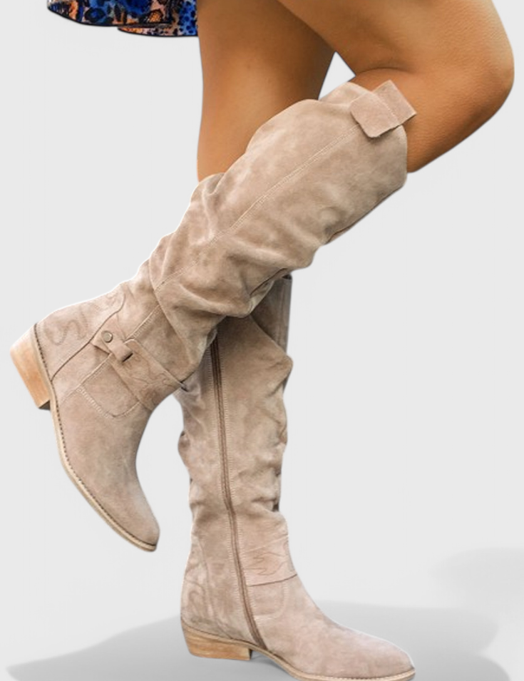Celine Retro-Inspired High Boots Apricot Boots