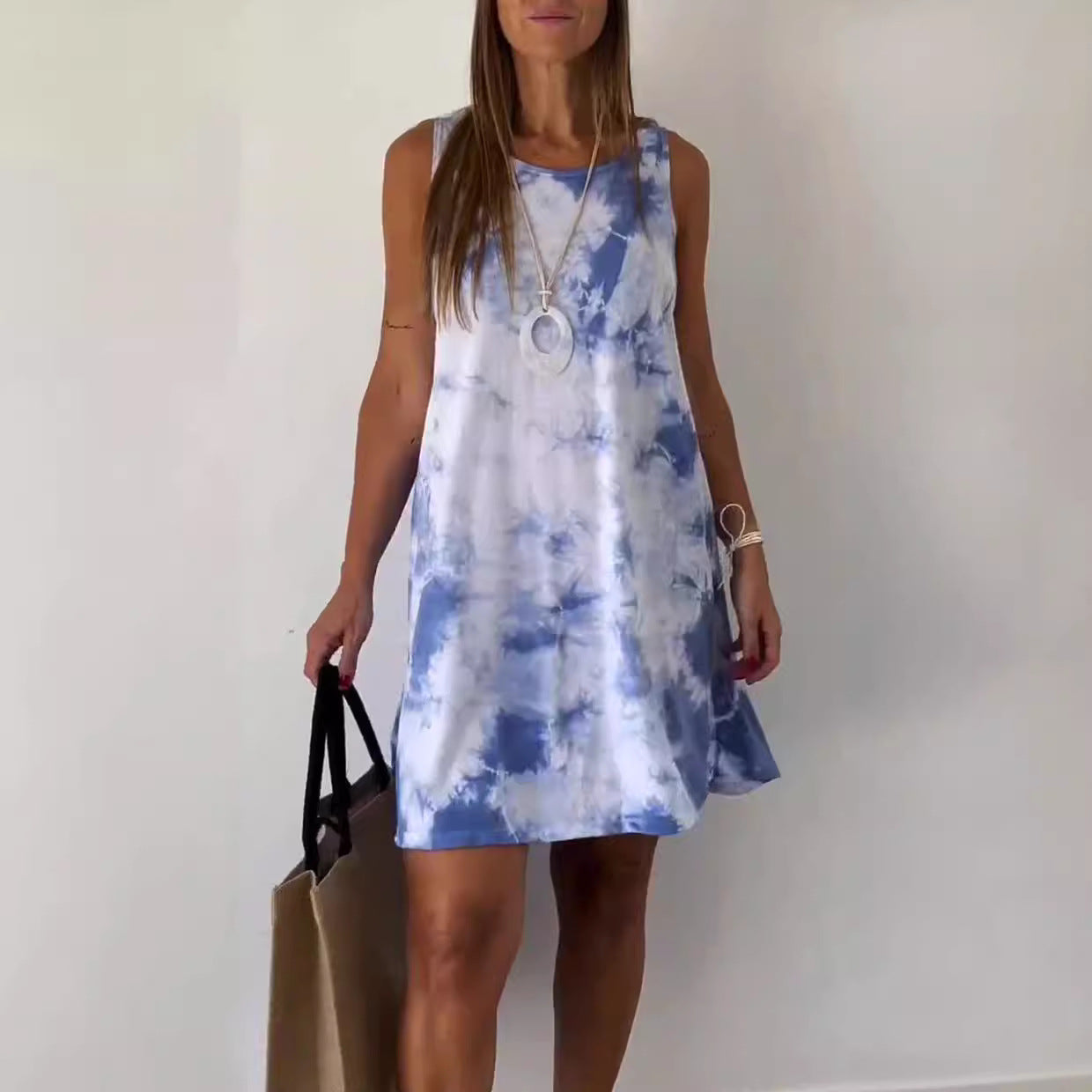 Josie - Gradient Tie Dye Print Mini Dress Blue White