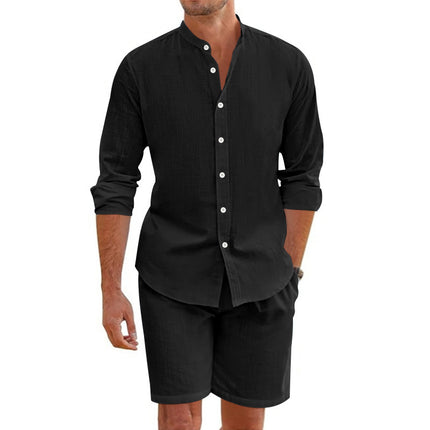 Men’s Beach Shirt & Drawstring Short Set Black Shirts