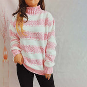 Two-Tone Striped Turtleneck Sweater Pink sweater