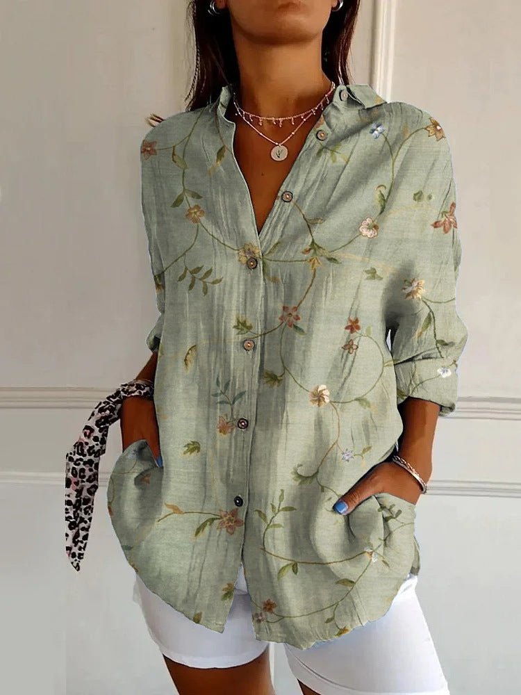 Women’s Floral Stand‑Collar Shirt YJ4963GN Shirts