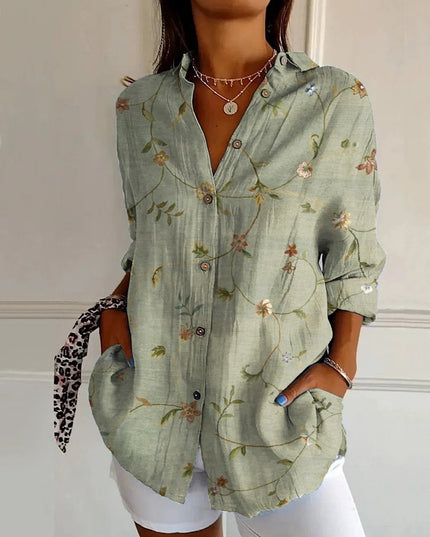 Women’s Floral Stand‑Collar Shirt YJ4963GN Shirts