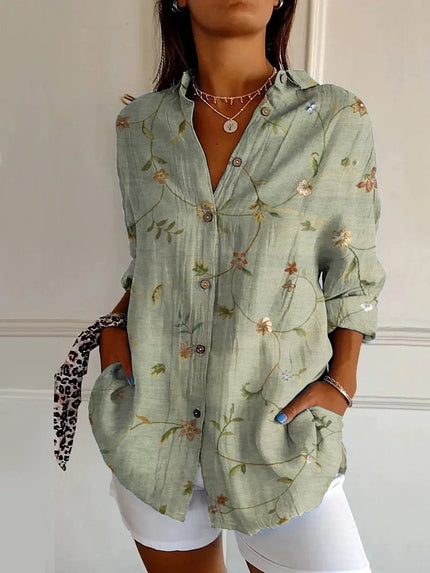 Women’s Floral Stand‑Collar Shirt YJ4963GN Shirts