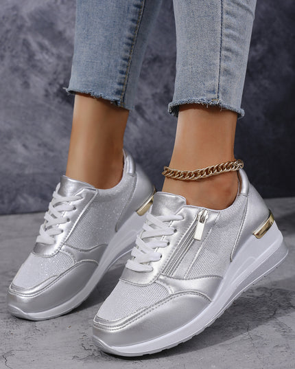 Women's Lace-Up Side-Zip Sneakers Silver Sneakers