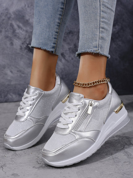 Women's Lace-Up Side-Zip Sneakers Silver Sneakers