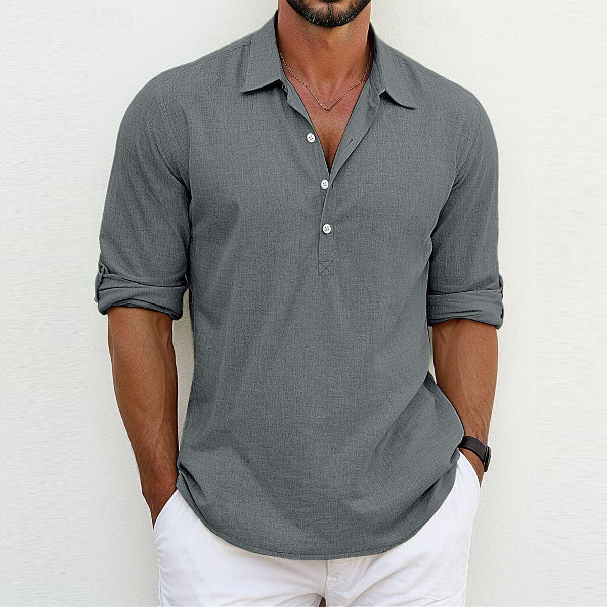 Classic Linen Polo Shirt Grey Shirts
