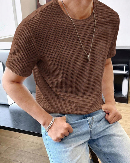 Men's Casual Loose Solid Color Short Sleeve T-Shirt Brown T-Shirts