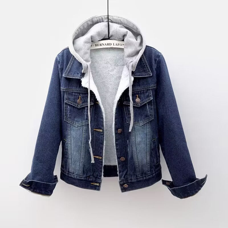 Plaza Sherpa-Lined Denim Jacket – Cozy & Stylish Dark Blue Women Jacket