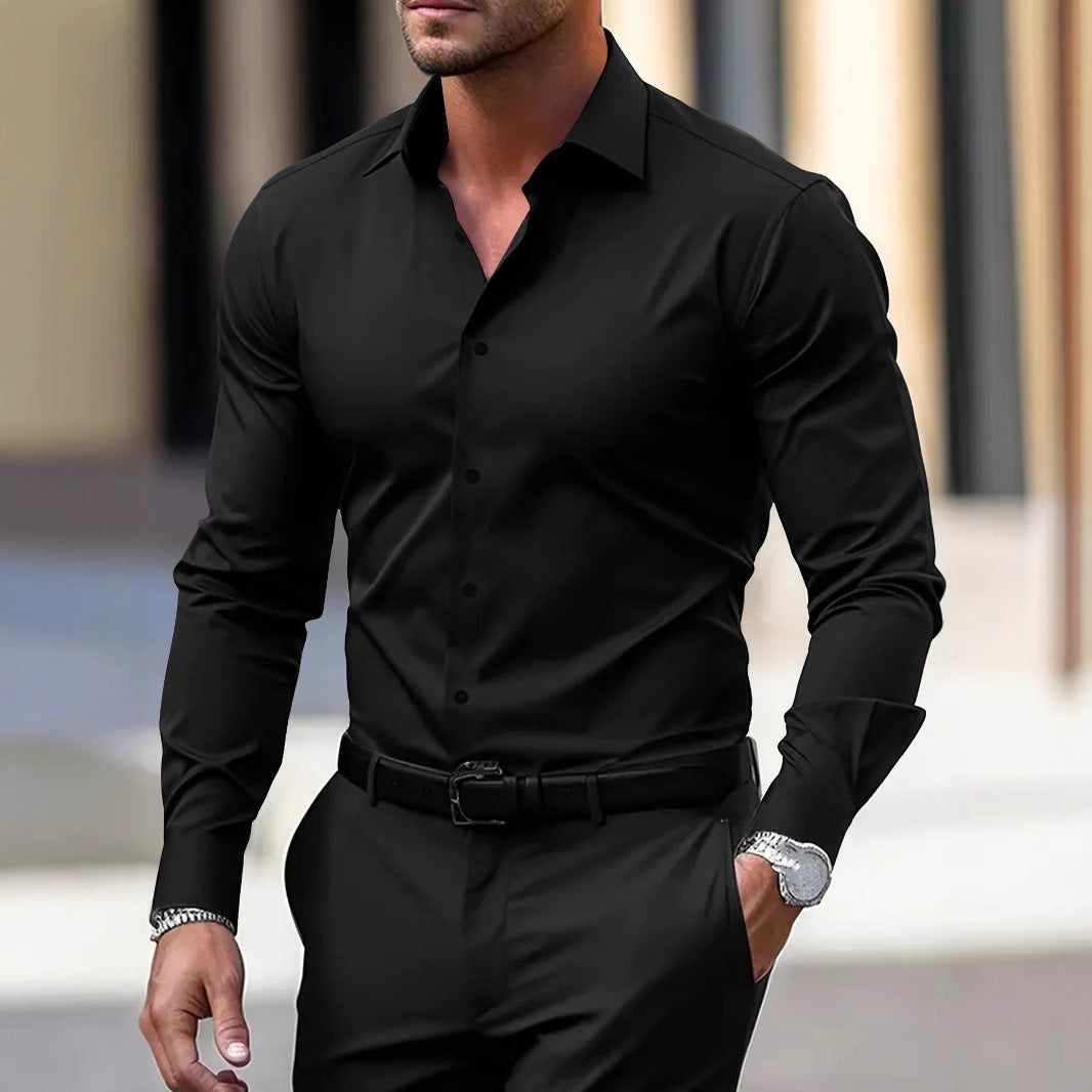 Men's Summer Solid Color Long Sleeve Lapel Shirt Shirt