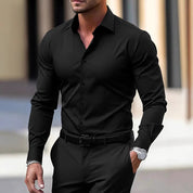 Men's Summer Solid Color Long Sleeve Lapel Shirt Shirt