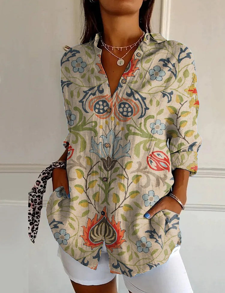 Women’s Floral Stand‑Collar Shirt YJ4965MC Shirts