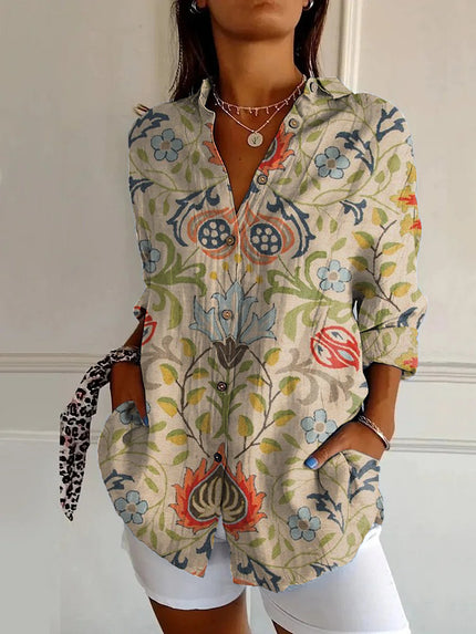 Women’s Floral Stand‑Collar Shirt YJ4965MC Shirts