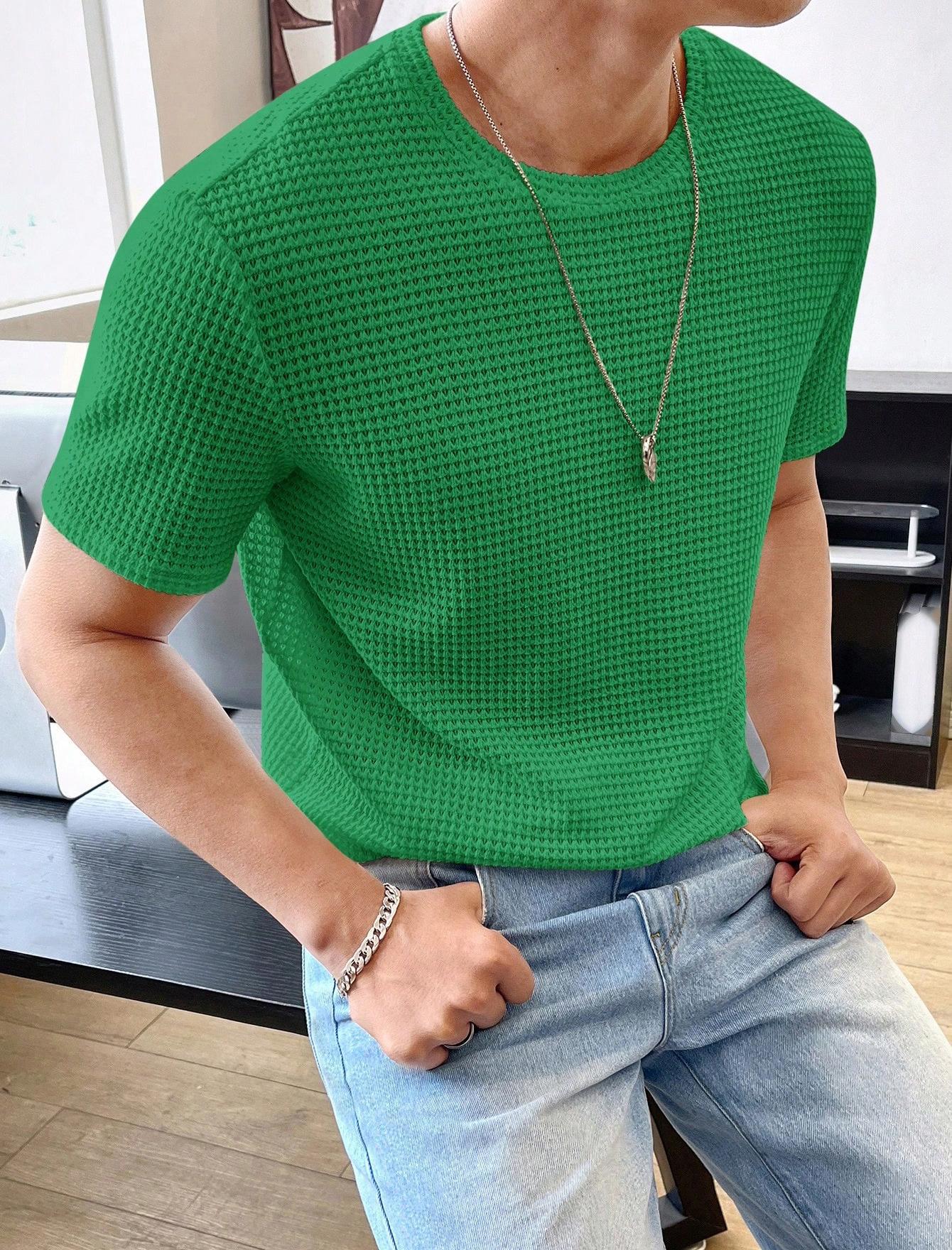 Men's Casual Loose Solid Color Short Sleeve T-Shirt Green T-Shirts