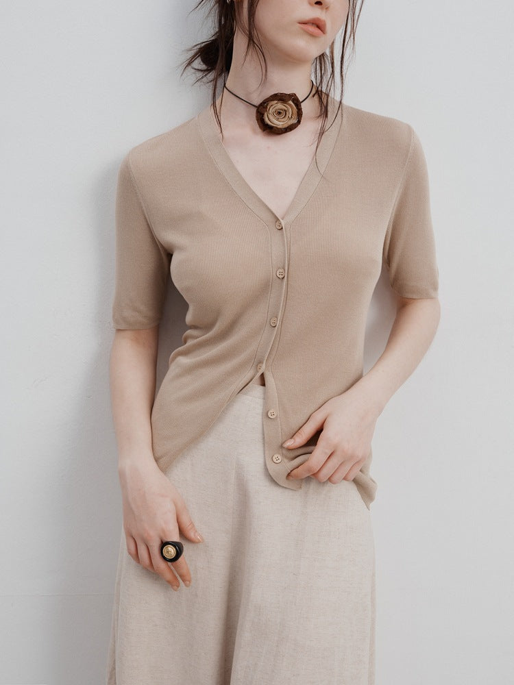 Zuri™ | Ice Silk Knitted Cardigan Blouse Blouse