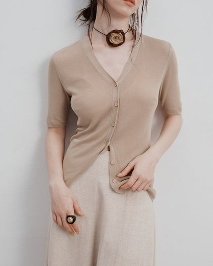 Zuri™ | Ice Silk Knitted Cardigan Blouse Blouse