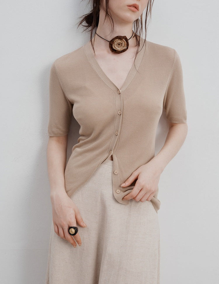 Zuri™ | Ice Silk Knitted Cardigan Blouse Blouse