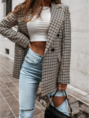 Classic Plaid Tailored Blazer Black Beige Blazer