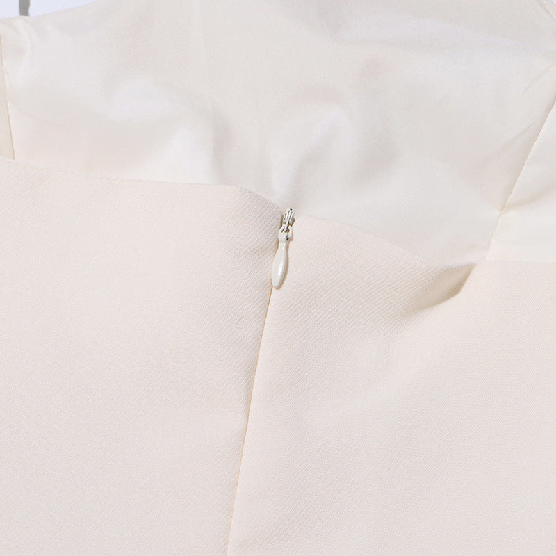Daphne™ | White Oblique Shoulder Sling Pleated Dress Dresses