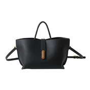 Women's Litchi Pattern Shoulder Bucket Bag Black Bag