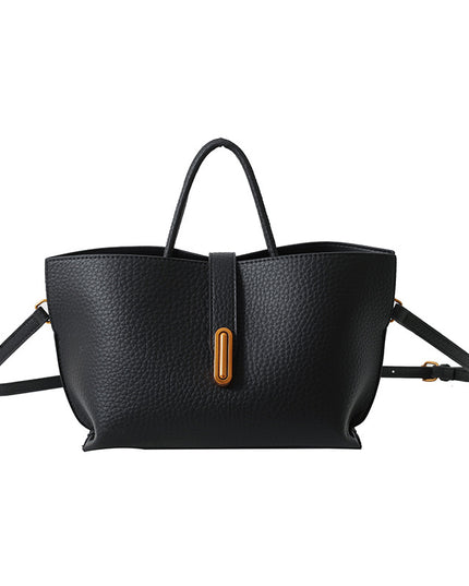 Women's Litchi Pattern Shoulder Bucket Bag – Stylish & Spacious Handbag Black Bag
