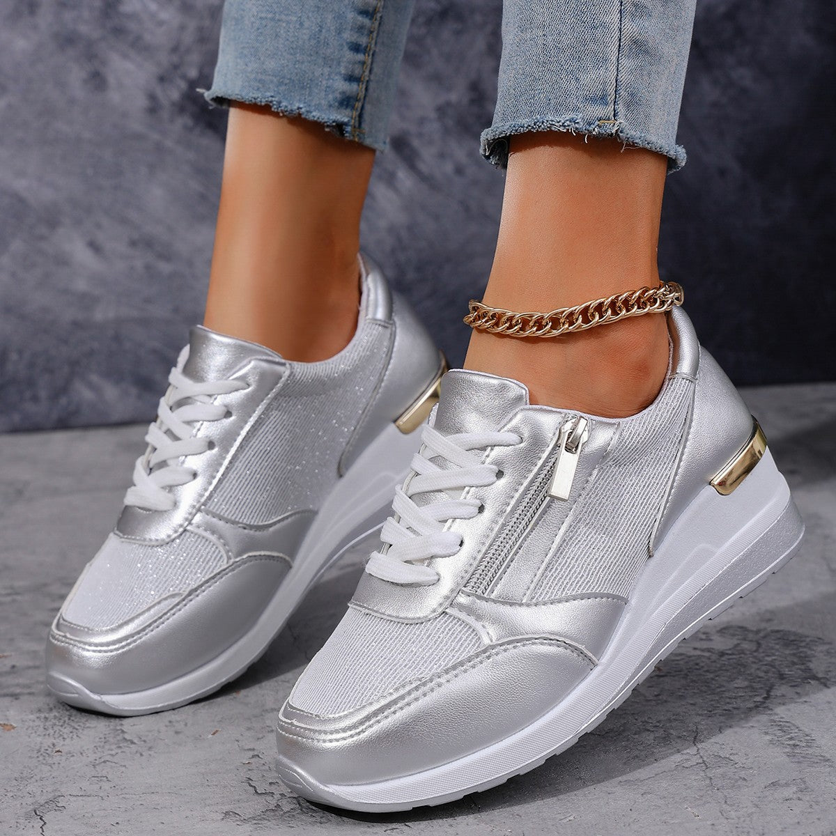 Women's Lace-Up Side-Zip Sneakers Sneakers