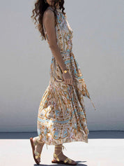 Exquisite Satin Ocean Treasure Print Maxi Dress Dresses