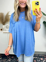 Janessa Boxy Raw Edge Tee – Oversized Top Ocean Blue Top