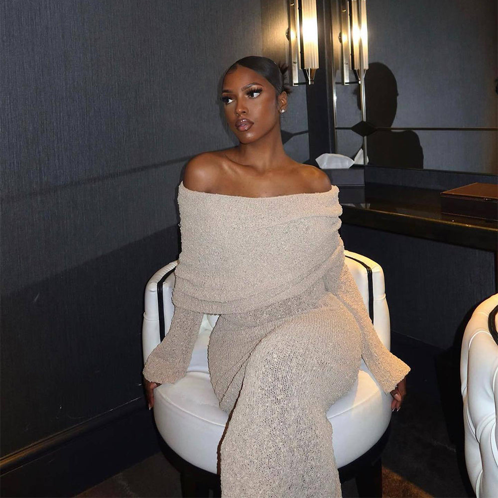 One-Shoulder Knitted Maxi Dress Dresses