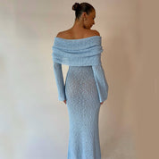 One-Shoulder Knitted Maxi Dress Blue Dresses