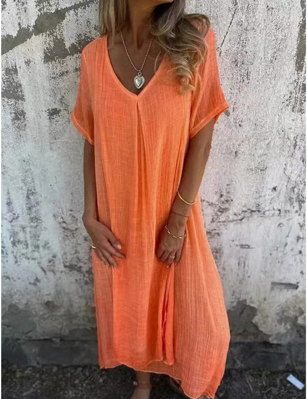 Rosalie V-Neck Comfort Dress Orange Dresses