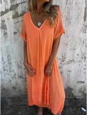 Rosalie V-Neck Comfort Dress Orange Dresses