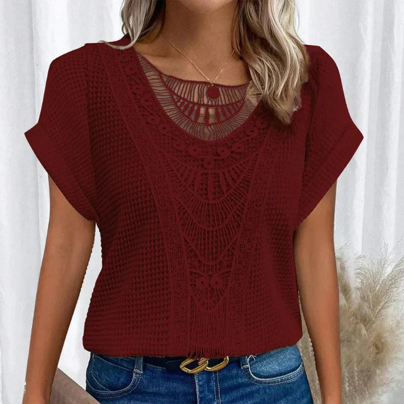 Pearl Ibiza Lace Blouse ‑ Elegant & Airy Red Women's Tops