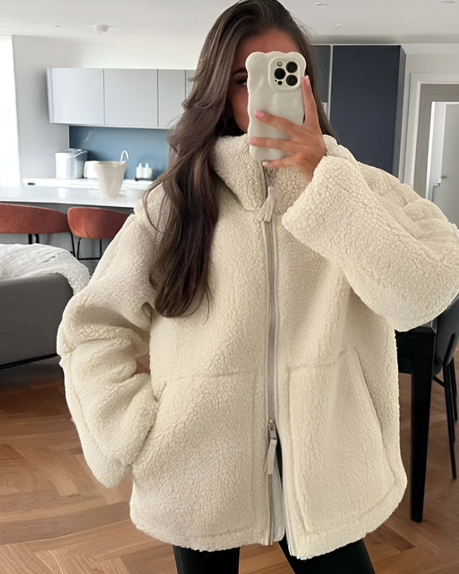 Cozy Teddy Fleece Jacket Beige Fleece Jacket
