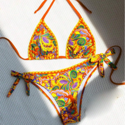 Amara | Colourful Patchwork Triangle Bikini Set Orange TOP